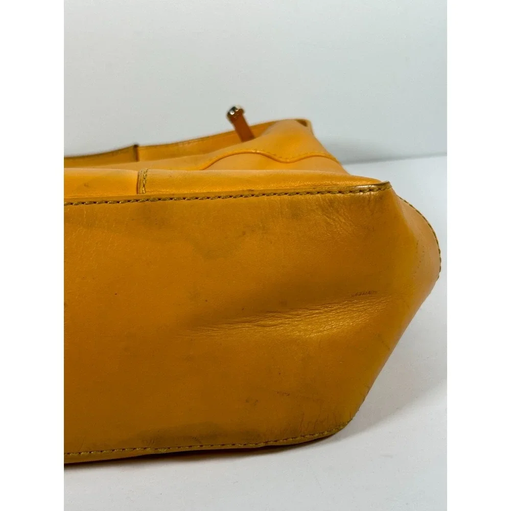Vintage Kate‎ Spade Yellow Leather Flap Front Hobo Shoulder Handbag Size Small